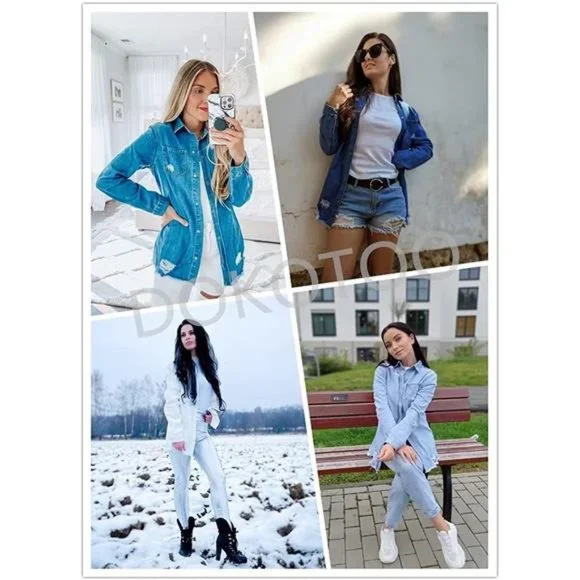 WOMEN'S Oversized Denim Jacket Casual LongA1 White